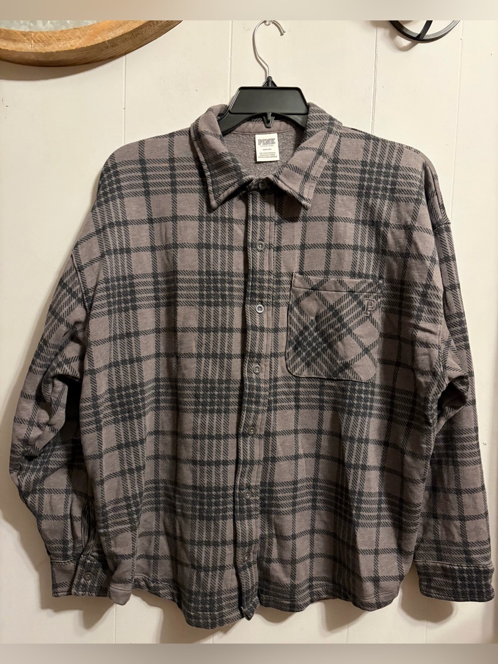 PINK Victoria's Secret Gray Plaid Button-Down Shirt